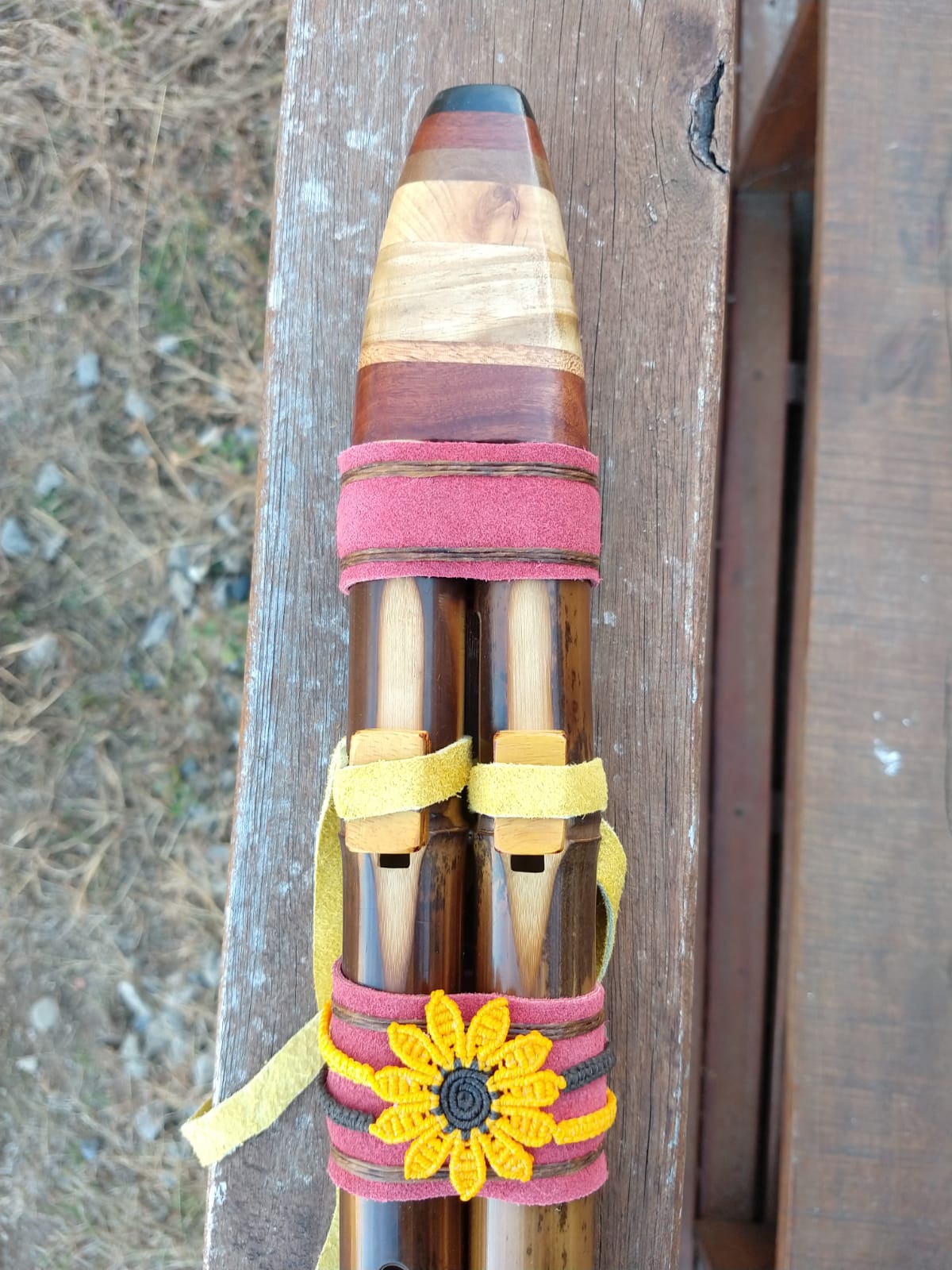 Double Native American Flute - Drone Flute -FR-Bass